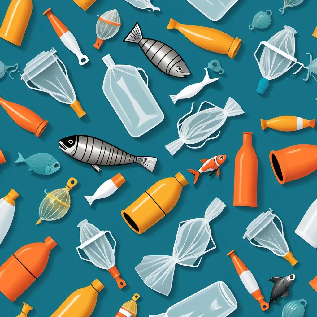 Prompt: a simple design illustration for marine litter and plastic waste from fishing activities for cover report