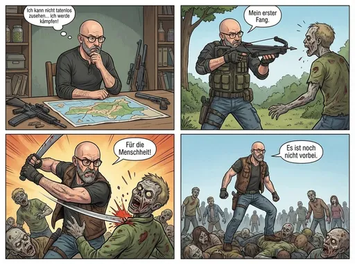 Prompt: Kannst du ein Muster erstellen du erntscheidest was er tut und eine zombie Apokalypse ist er er tötet viele Zombies b