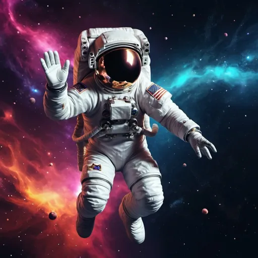 Prompt: Astronaut dancing in space, digital art, cosmic dust particles, high quality, vibrant colors, surreal, space dance, astronaut suit, zero gravity, cosmic background, dynamic pose, 