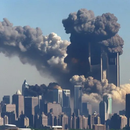 Prompt: a horrible event taking place in the United States of America during the 11th of September, 2001 (twin towers getting hit by plane)