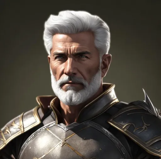 Prompt: dnd portrait of older male soldier, war-hardened, buff, serious, short hair, annoyed, concept art

Hyperdetailed dull metal armor, medieval