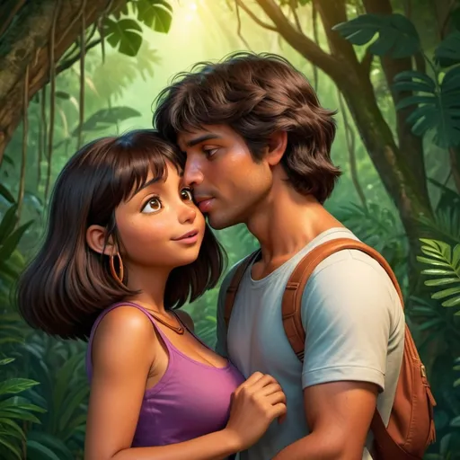 Prompt: dora and diego making out