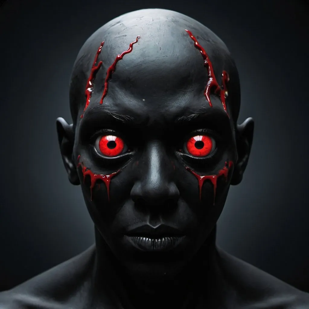 Prompt: A scary black figure with 2 red eyes