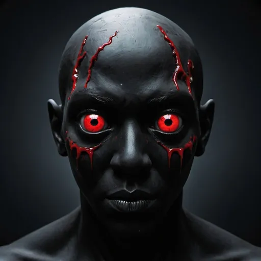 Prompt: A scary black figure with 2 red eyes