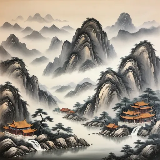 Prompt: Painting of Chinese mountain range