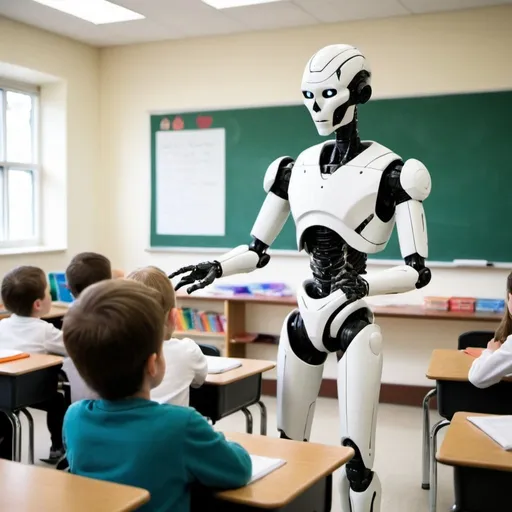 Prompt: humanoid teaching at a school