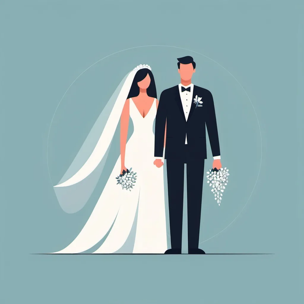 Prompt: Flat illustration a couple men and women getting married , simple forms, simple shapes, vector, minimalism