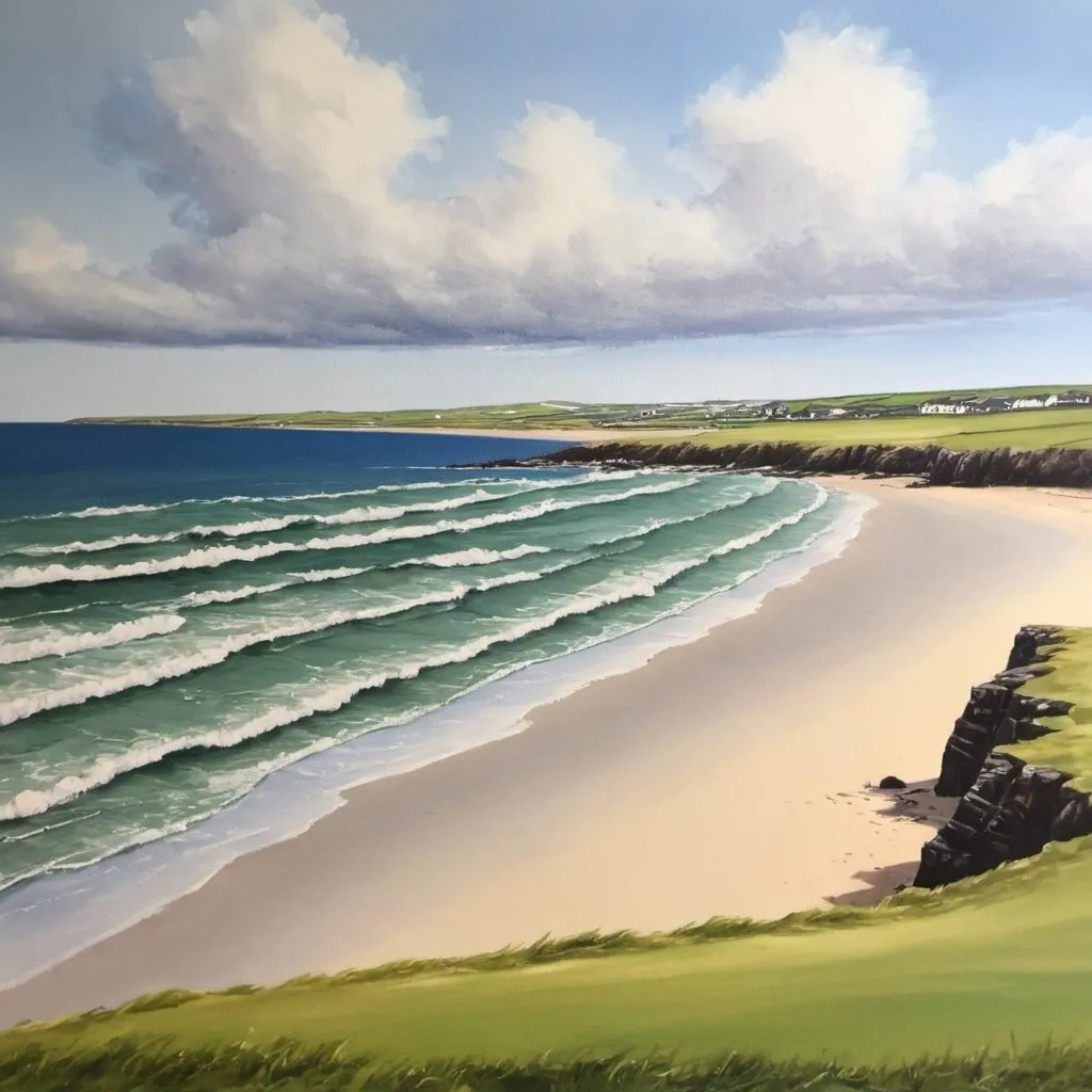 Prompt: Handmade painting of doonbeg beach in ireland