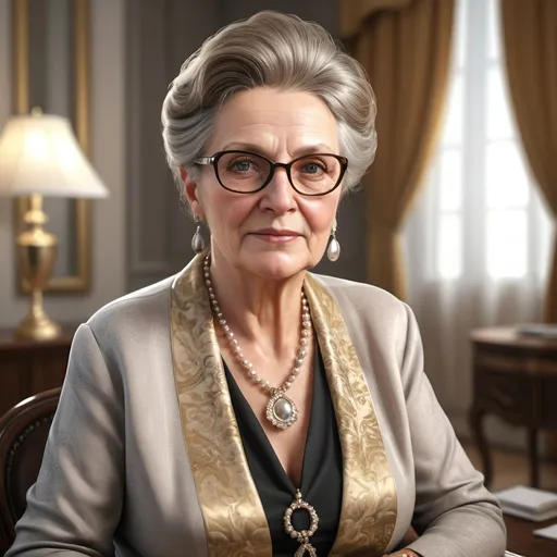 Prompt: Photorealistic wealthy older woman