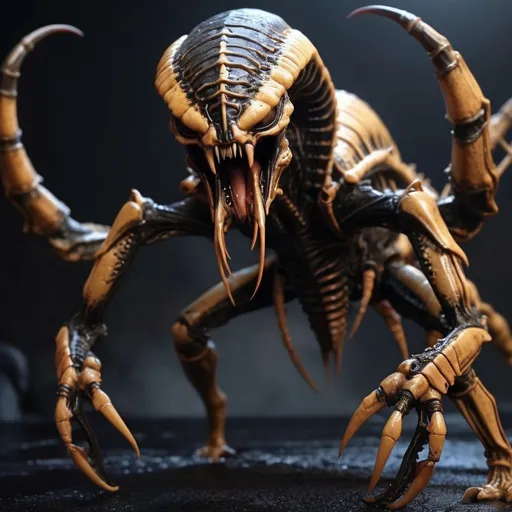 Prompt: Xenomorph scorpion monster, angry, nightmare scene, rr ginger alien style