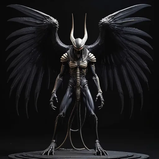 Prompt: Xenomorph osiris with wings, angry, nightmare scene, full body