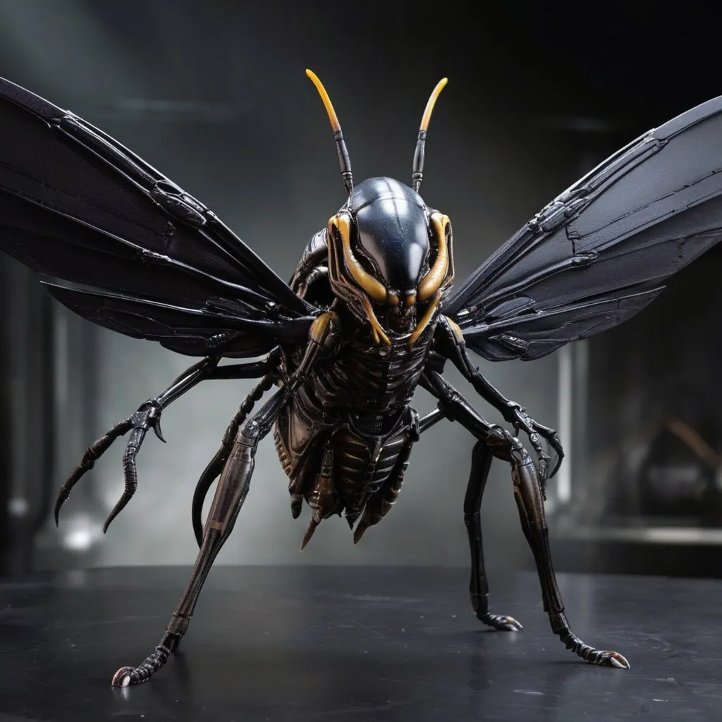 Prompt: Xenomorph hornet with wings, evil
