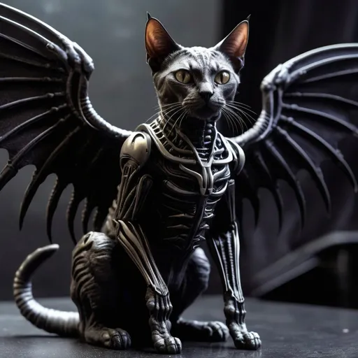 Prompt: Xenomorph cat with wings