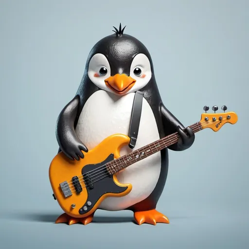 Prompt: create an image of a penguin playing the bass guitar