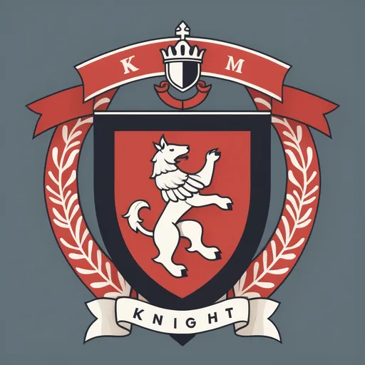 Prompt: A simplistic 
coat of arms
With a ribbon in front of it and on the ribbon it says Knight 
