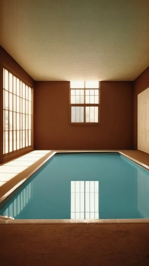 Prompt: Brown empty room with pool ‘ in 1960s like room 