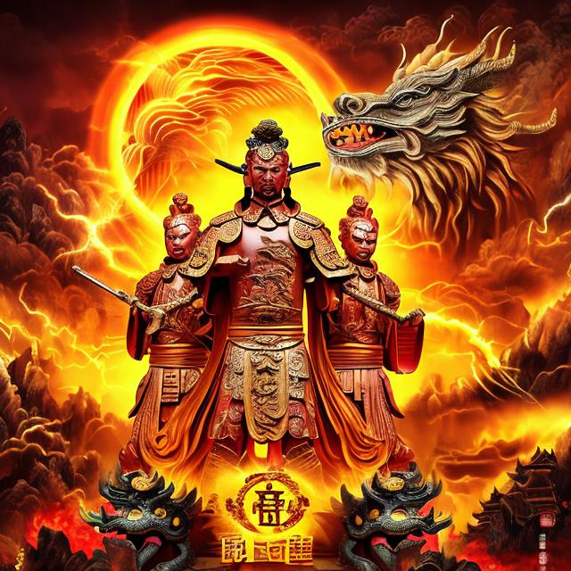 Prompt: GARY PRICE BLESSED WARRIOR 88 33 IN CHINESE GOLDEN WRITING IN SUNSET BACKGROUND WITH STORM APPROACHING, CHINESE YEAR OF THE DOG BLESSED WARRIOR 33 FIGURE IN THE MIDDLE. GARY PRICE BLESSED WARRIOR 88 33 IN CHINESE GOLDEN WRITING IN SUNSET BACKGROUND WITH STORM APPROACHING, CHINESE YEAR OF THE DOG BLESSED WARRIOR 33 FIGURE IN THE MIDDLE