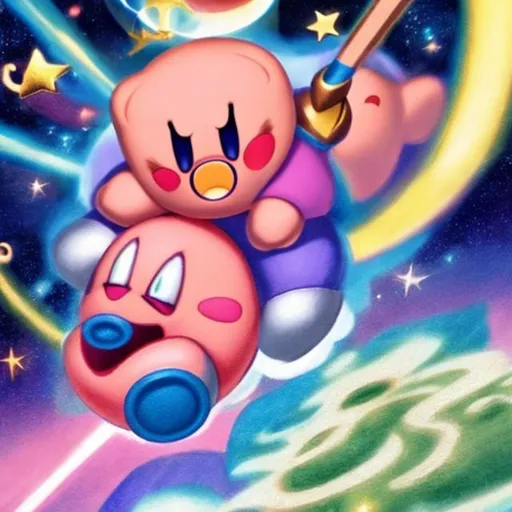 Prompt: Kirby riding a star
