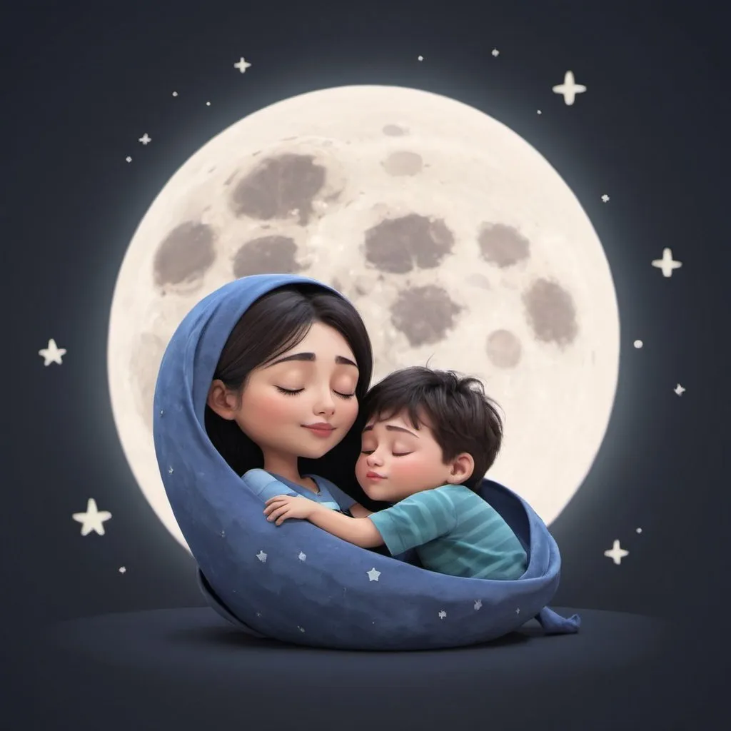 Prompt: moon sleep mom&son animation