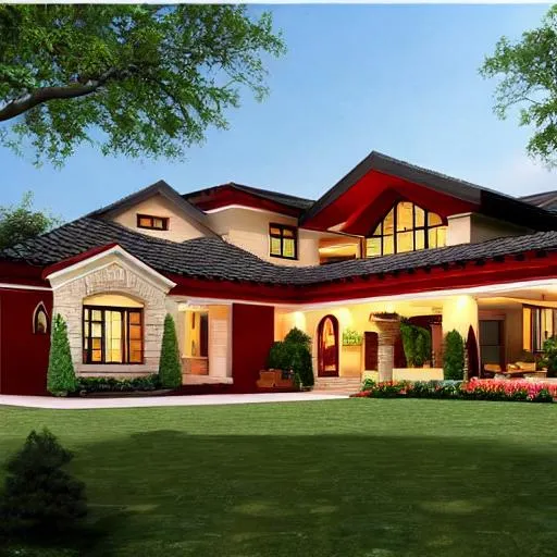 Prompt: Design a beautiful house, 
 5000 square feet, Feng Shui