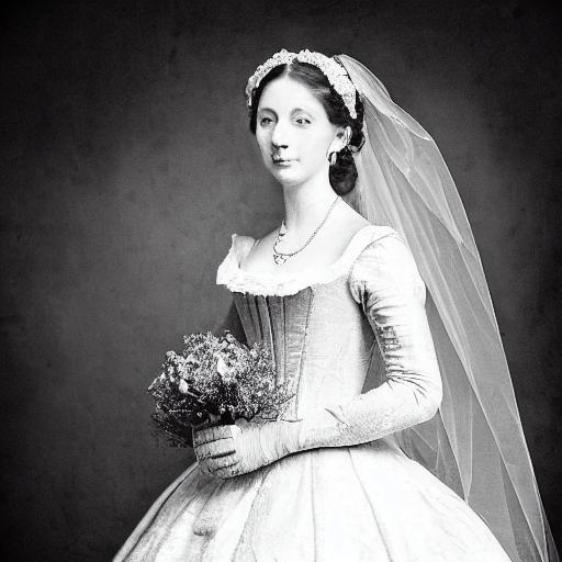 Prompt: High definition digital photo of beautiful 18th century bride sepia tone