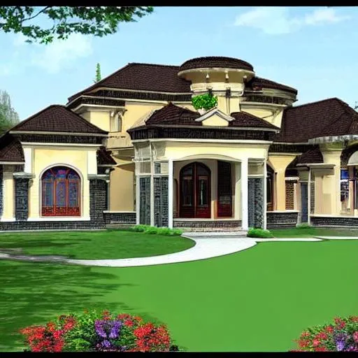 Prompt: Design a beautiful house, 
 5000 square feet, Feng Shui