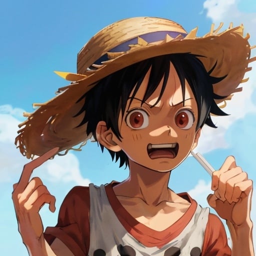 Prompt: Luffy as a kid with straw hat