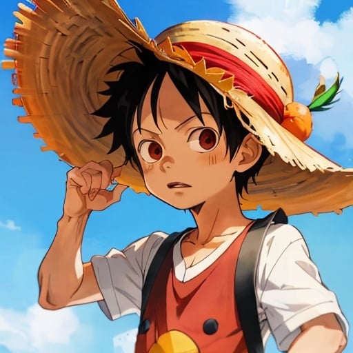 Prompt: Luffy as a kid with straw hat