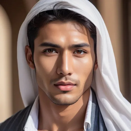 Prompt: Attractive Asian-Middle Eastern male model, high-quality, 8K resolution, detailed facial features, realistic skin texture, professional photography, natural lighting, captivating gaze, stylish fashion, elegant pose, vibrant colors, professional photography, high-detailed, realistic, fashion, natural lighting, captivating gaze, elegant pose, vibrant colors