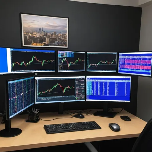 Prompt: give a real picture of trading on three monitors using trading view
