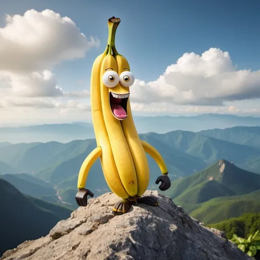 Prompt: funny banana on top of the mountain