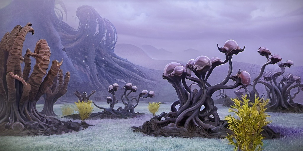 Prompt: Eldritch horror, Meat flower, high definition, alien, corrupted trees