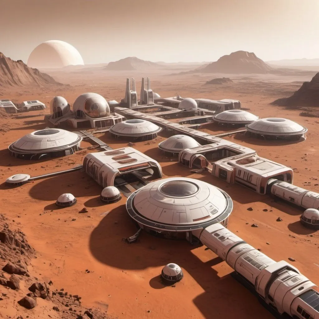 Prompt: an inhabited large town on Mars in the year 2095