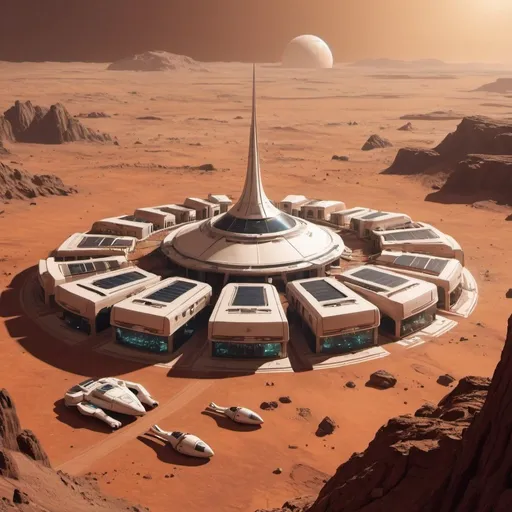 Prompt: an inhabited large town on Mars in the year 2095
