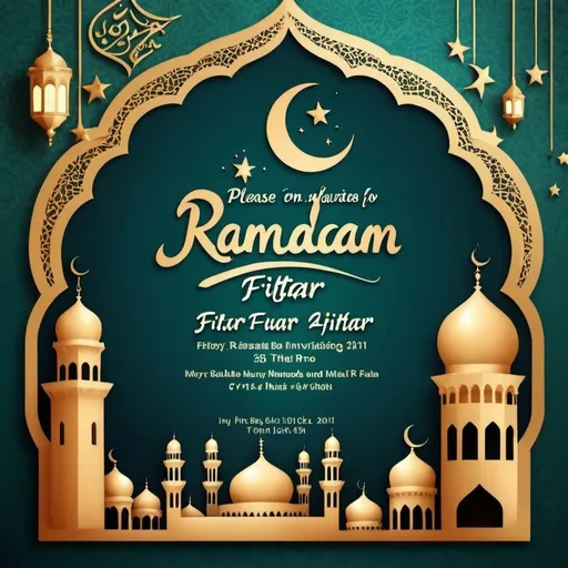 Prompt: Create a invitation card for inviting for the ramadan iftar with the invitation message like Please join iftar invitation this 11th march on Monday at kurry leaves
6 o clock 
With salam and regards from
Faiza, Abbas and family 