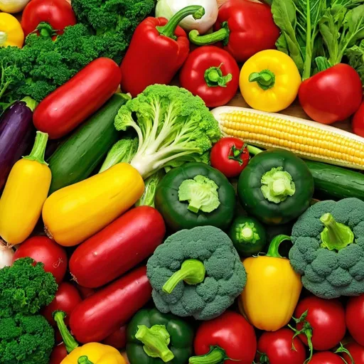 Prompt: green and red and yellow vegetables  
