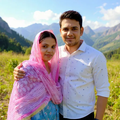 Prompt: A loving portrait of the couple in a scenic location.