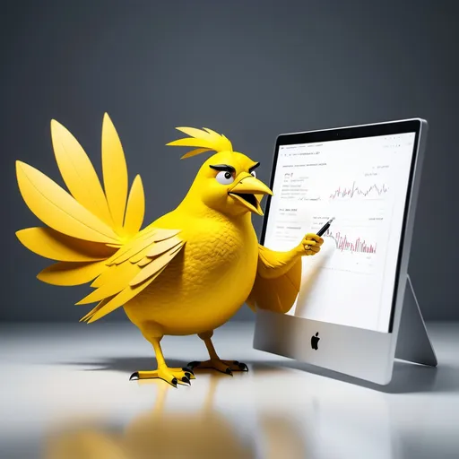 Prompt: Big yellow bird teaching crypto using white borad