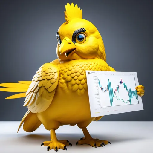 Prompt: Big yellow bird teaching crypto using white borad