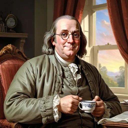 Prompt: Benjamin Franklin wishing everyone a good morning 