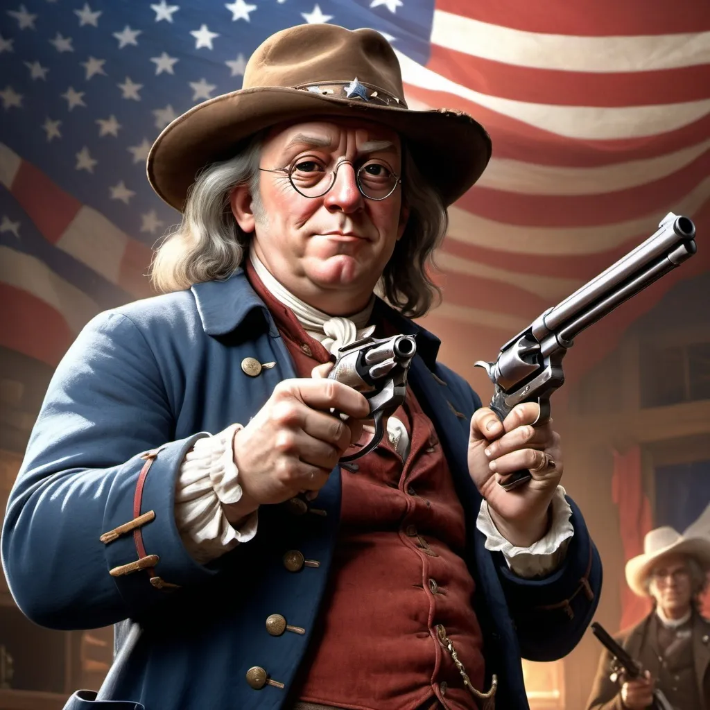 Prompt: Benjamin Franklin as a gunslinger at the Olympics 