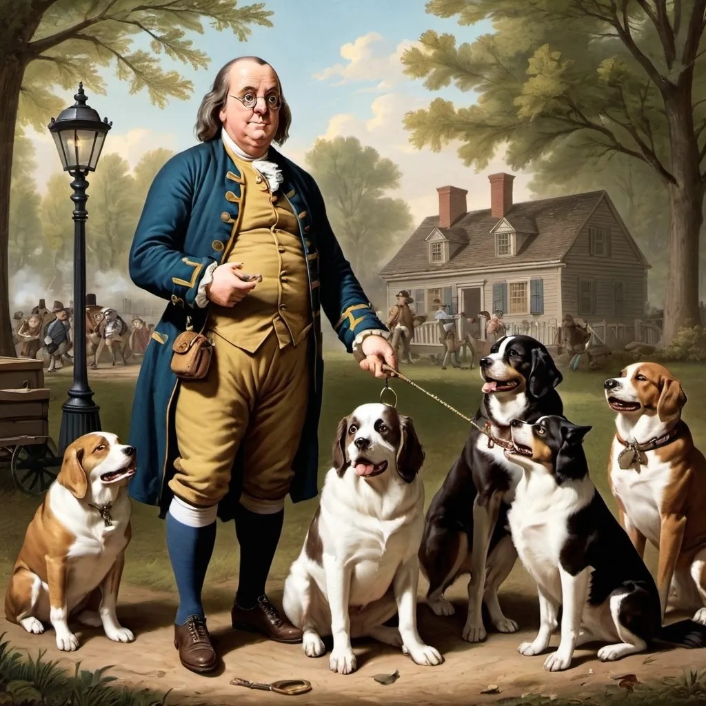 Prompt: Benjamin Franklin working as a dog catcher