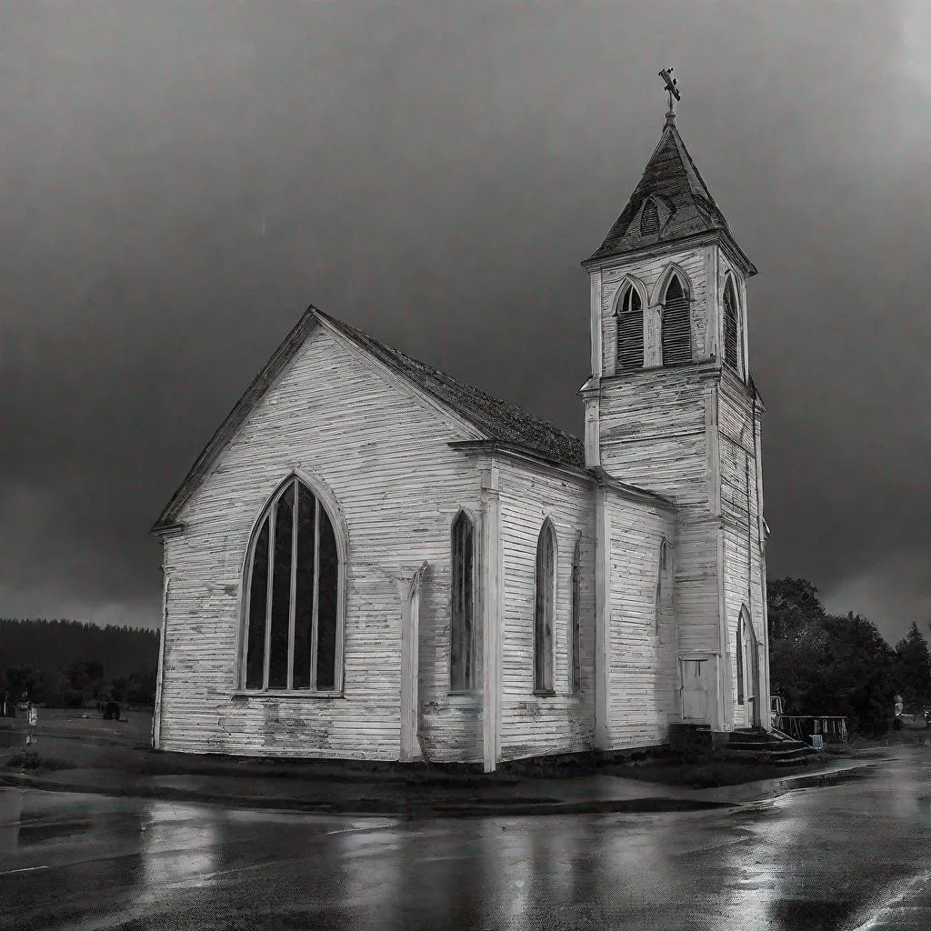 Prompt: old church in the rain