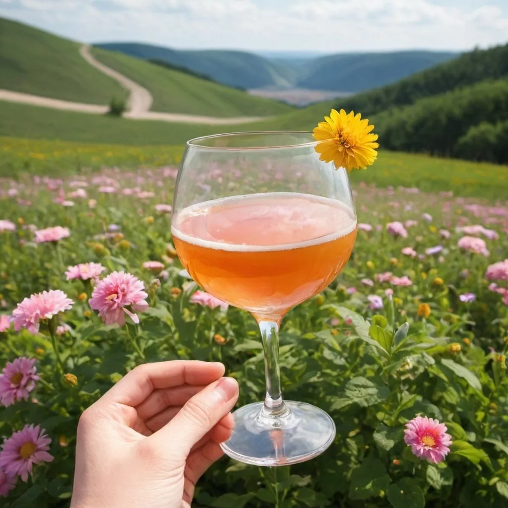 Prompt: landscape, flowers and drinks