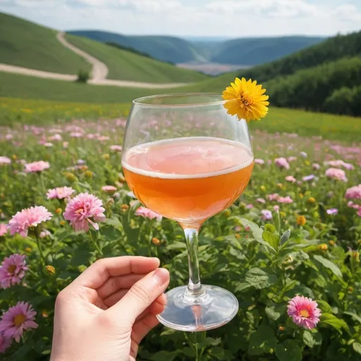 Prompt: landscape, flowers and drinks