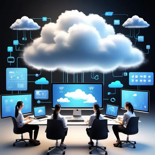 Prompt: (Cloud computing course), sleek design, modern themes, educational layout, high-tech elements, vibrant colors, interactive features, student-focused setting, engaging visuals, user-friendly interface, professional and polished aesthetics, atmospheric lighting, clear and concise information presentation, stimulating learning environment, ultra-detailed, HD.