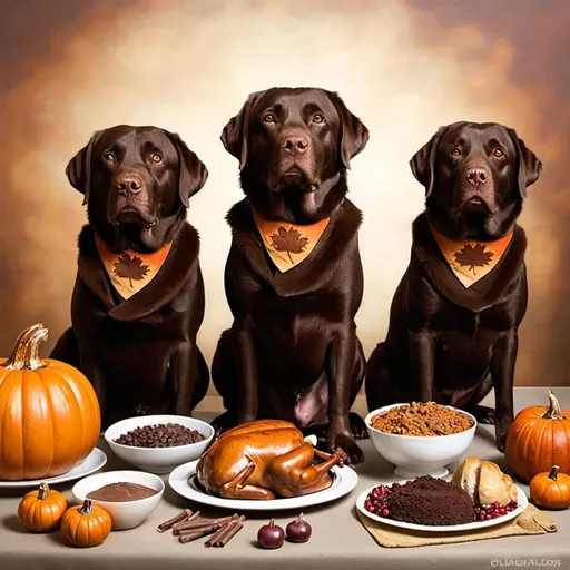 Prompt: Chocolate labradors Thanksgiving 