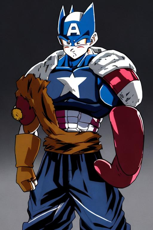 Prompt: personnage de dragon ball avec une armure de captain america