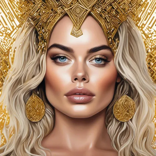 Prompt: drawn portrait of Margot Robbie in <mymodel> style, ethereal being, super powers, levitating, halo over head, intricate design, benevolence, good power, master piece, highly-detailed, ethereal, levitation, benevolent, intricate details, super powers, halo, high quality, masterpiece, detailed, powerful, ethereal being