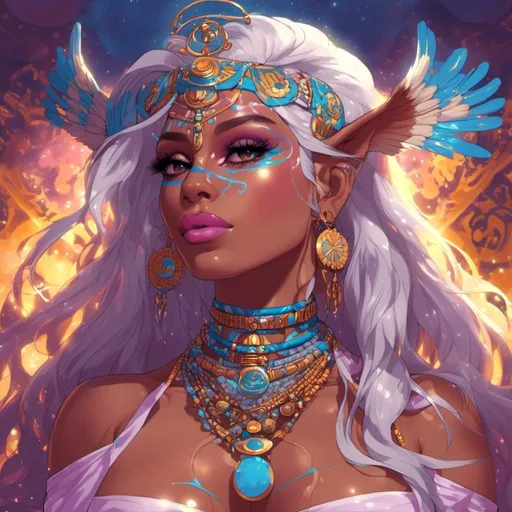 Prompt: <mymodel>Detailed image of the mythical being Ahmahana, vibrant and mystical, digitally painted, ethereal glow, intricate tribal markings, piercing eyes, flowing ethereal robes, otherworldly aura, high quality, mystical, vibrant colors, detailed, digital painting, mythical, tribal markings, piercing eyes, flowing robes, ethereal, atmospheric lighting